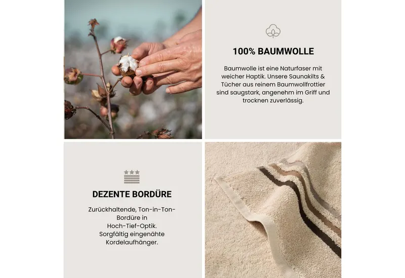 Schiesser Schiesser Handtücher Skyline Color aus 100 % Baumwolle mit eleganter Streifenbordüre, Frottier (Set, 4-St), OEKO-TEX® MADE IN GREEN, Beige, – Produktbild 5 von 6