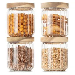 Econovo Econovo Vorratsgläser mit Holzdeckel 500ml Set 4-tlg. Gemustert – Produktbild 1 von 1