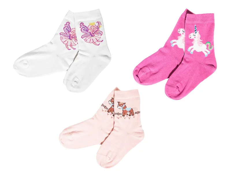 grödo Kindersöckchen 3er Set Pferd/Einhorn/Fee Gr.3-4 – Produktbild 1 von 2