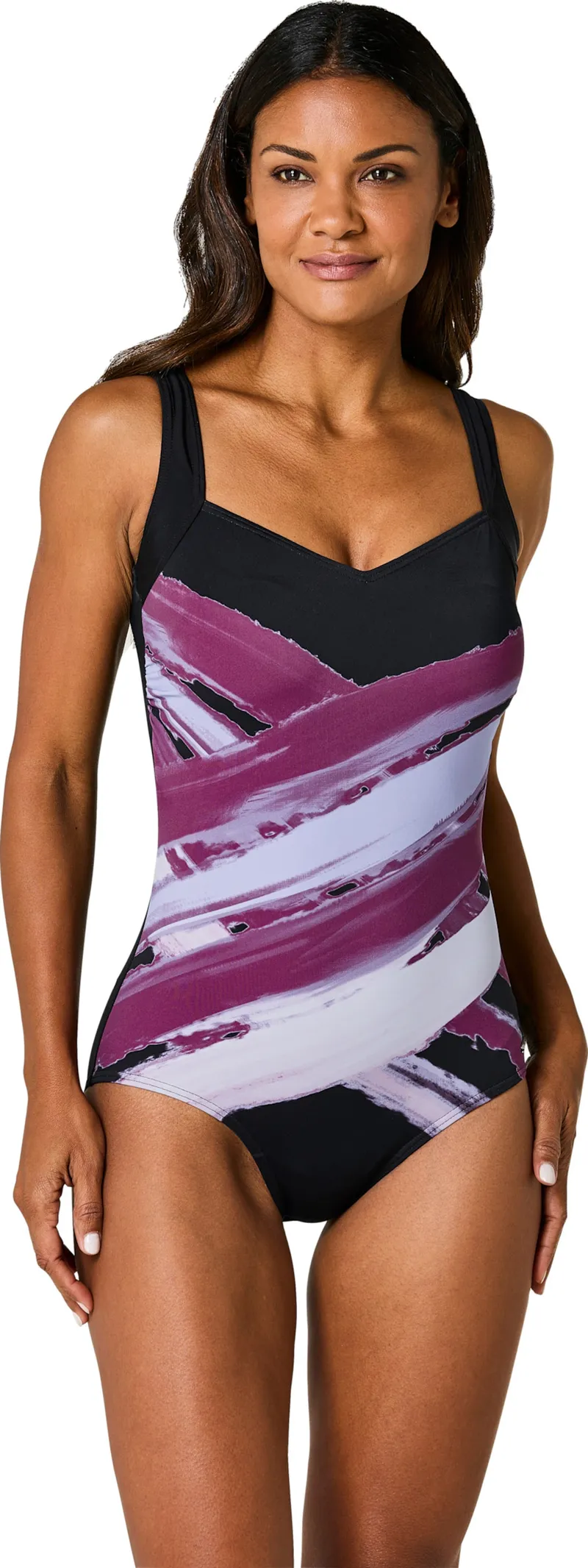 feel good Badeanzug schwarz-lila, Schwarz-lila, – Produktbild 2 von 2
