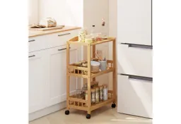 HOMCOM HOMCOM Küchenwagen Rollwagen mit 3 Ebenen, Servierwagen mit Stauraum, (Servierwagen, 1 St., Rollwagen), für Küche Bad Büro Wohnzimmer Naturholz – Produktbild 1 von 1