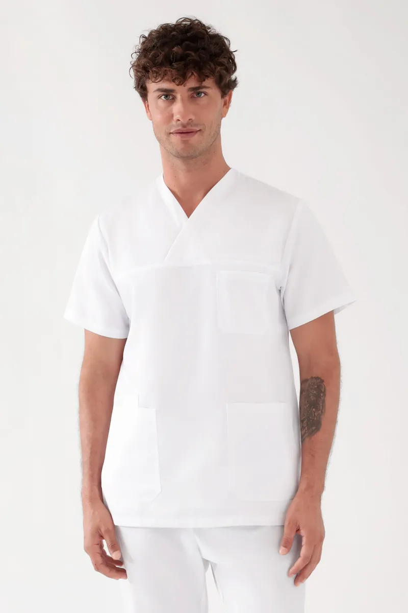 TENCEL™ Schlupfkasack Herren - V-Ausschnitt, weiß - Berufsbekleidung.de, Weiß, – Produktbild 1 von 1