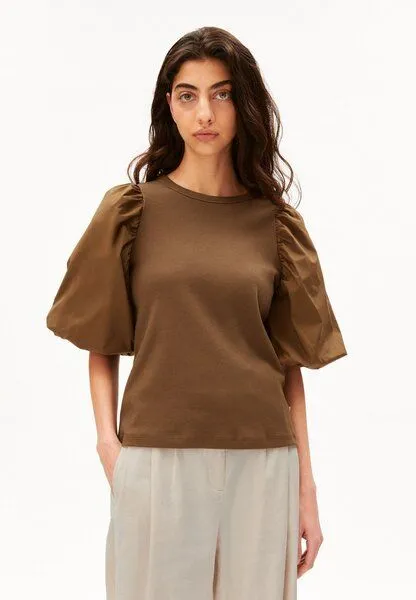ARMEDANGELS ARMEDANGELS PUFF SLEEVE Damen T-Shirt aus Bio-Baumwoll Mix, Dried palm, – Produktbild 1 von 4