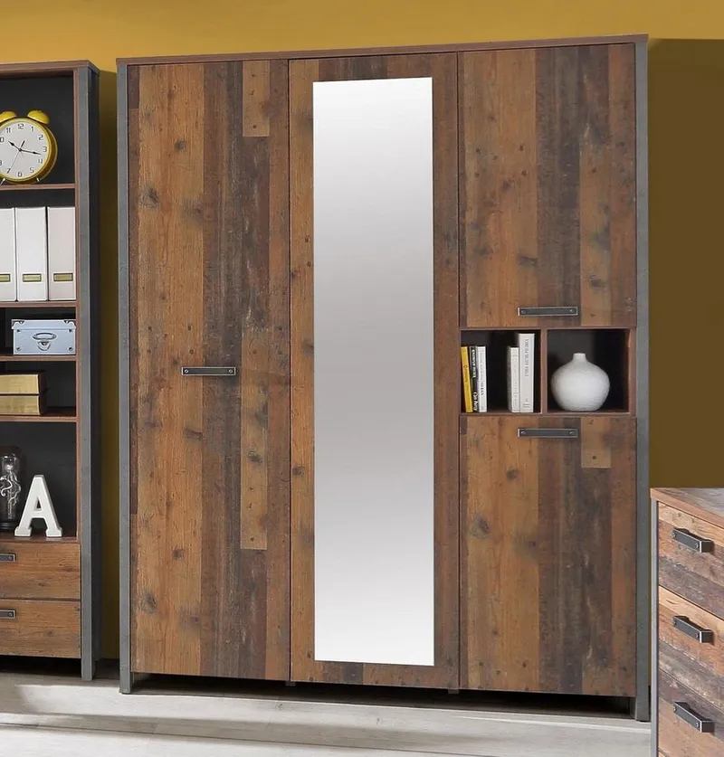 FORTE Kleiderschrank Clif (Maße: B/H/T ca. 156x205x52 cm) mit Spiegelauflage, Beige|grau, – Produktbild 2 von 5
