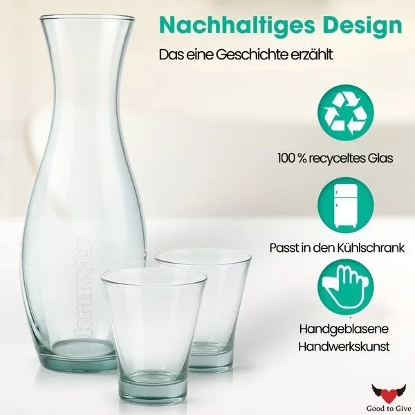 Good To Give Good To Give Wasserkaraffe aus recyceltem Glas mit 2 Trinkgläsern – Produktbild 4 von 4
