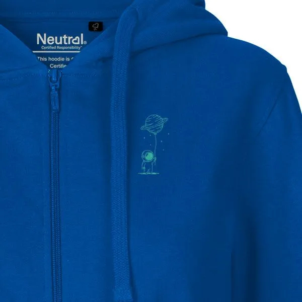 HANDGEDRUCKT HANDGEDRUCKT "Kosmokind" Frauen Zip Hoody Neutral, Royal, – Produktbild 1 von 4