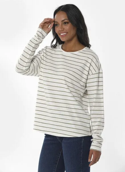 ORGANICATION ORGANICATION Gestreiftes Longsleeve T-Shirt aus Bio-Baumwolle und Leinen, Weiß(off white), – Produktbild 2 von 4