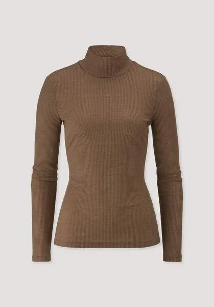 hessnatur hessnatur Mock-Neck Longsleeve WARM TOUCH aus Bio-Schurwolle und TENCEL Lyocell, Camel, – Produktbild 3 von 4