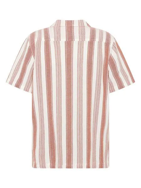 KnowledgeCotton Apparel KnowledgeCotton Apparel Lockeres Kurzarmhemd mit Streifen aus Bio-Baumwolle, Rot-red-striped, – Produktbild 3 von 3