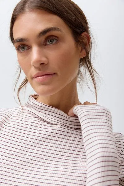 People Wear Organic People Wear Organic Rippstrick Langarmshirt, rosa geringelt, Rose, – Produktbild 4 von 4