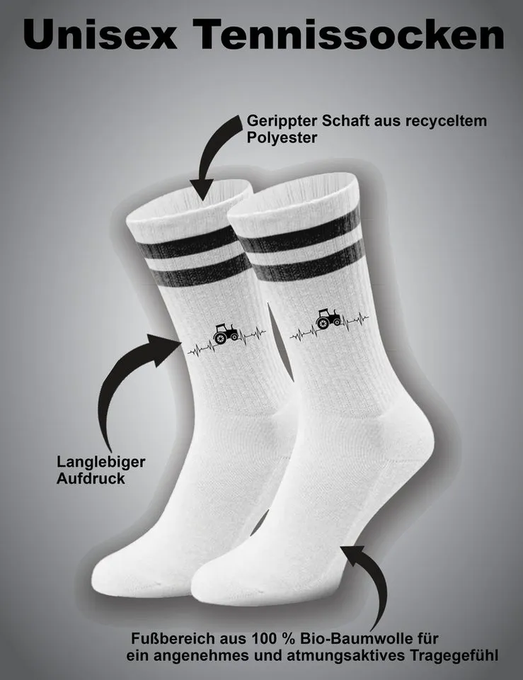 Youth Designz Tennissocken Unisex Socken "Heartbeat Traktor" Aufdruck lustig Geschenk Statement mit verstärkter Verse und Zehenbereich, Schwarz, – Produktbild 3 von 5