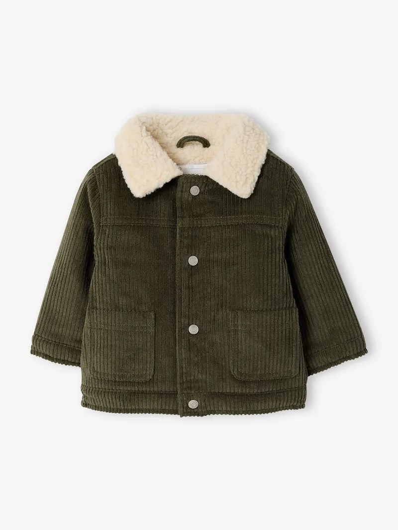Vertbaudet Baby Cordjacke mit Teddyfleece-Futter, Khaki, – Produktbild 2 von 4