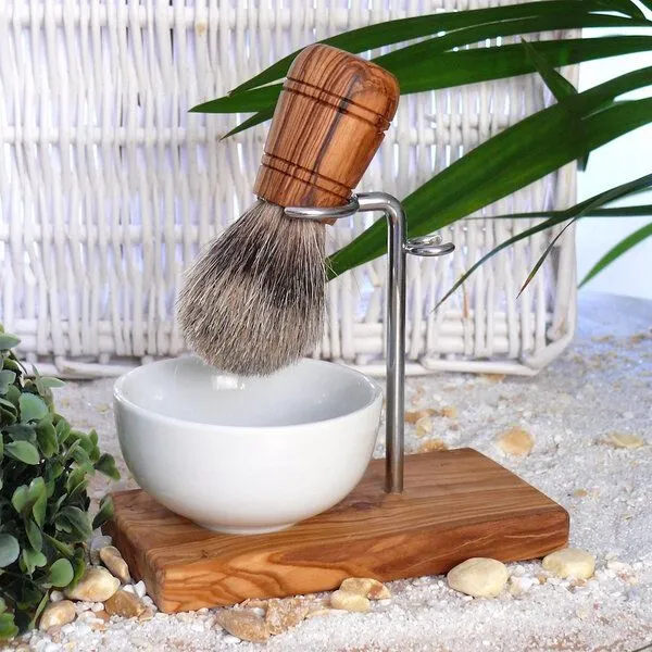 Olivenholz erleben Olivenholz erleben Rasierständer/-Halter KLASSIK aus Olivenholz für Rasierpinsel & Nassrasierer – Produktbild 6 von 7