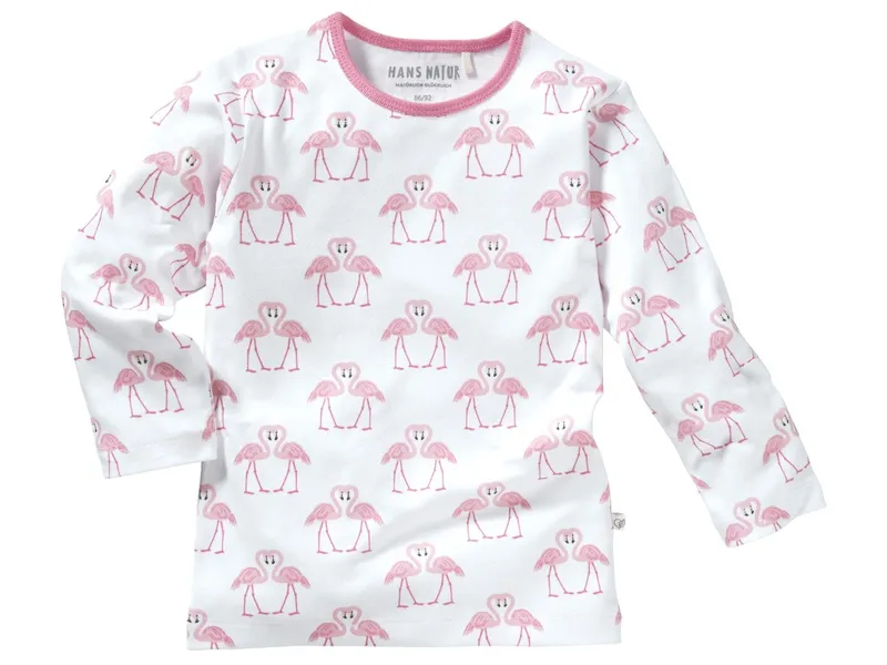 HANS NATUR Kinder Unterhemd Langarm Bio-Baumwolle Flamingo Gr. 110/116, Pink, mehrfarbig, – Produktbild 1 von 2