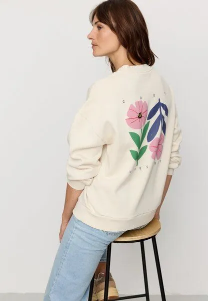 recolution Damen Sweatshirt aus Bio-Baumwolle - NERINE GOOD VIBES - recolution, Arctic white (weiß), – Produktbild 1 von 4