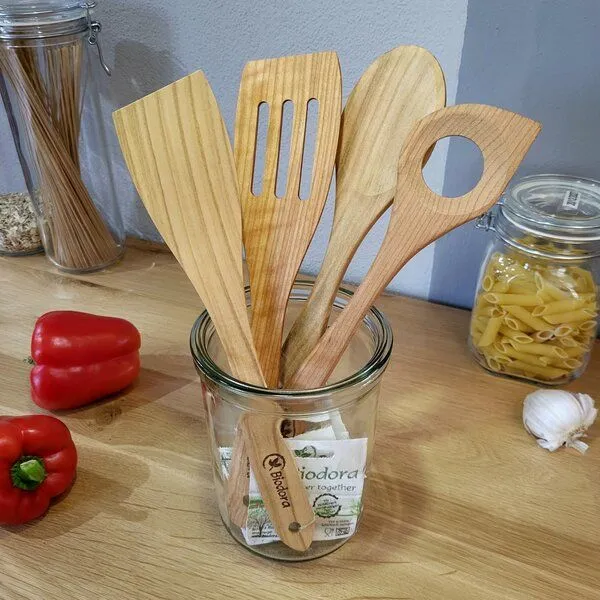 Biodora Biodora Kochlöffel-Set – 4-teilig – Hochwertiges Kirschenholz – Unverleimt – Langlebig & Schonend – Hergestellt in der EU – Produktbild 2 von 4