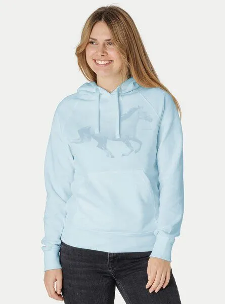 Peaces.bio - handbedruckte Biomode Peaces.bio - handbedruckte Biomode Bio-Damen-Kapuzensweater Horsepower, Hellblau, – Produktbild 2 von 2