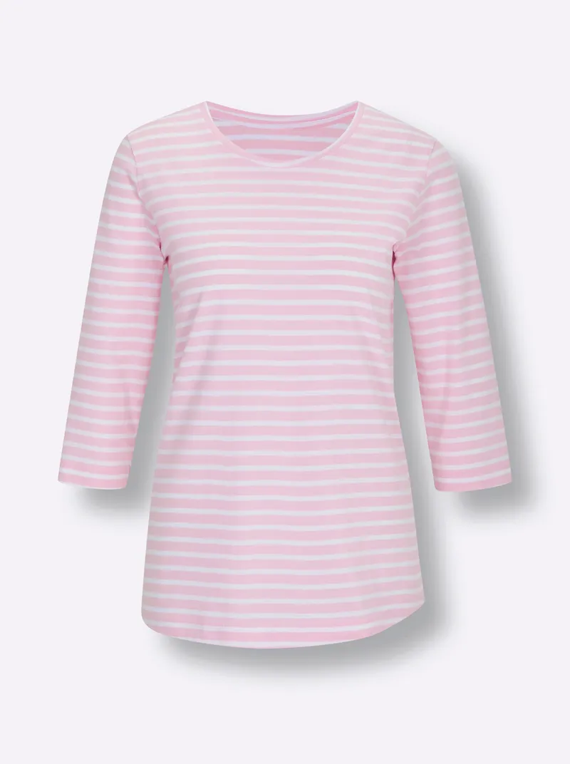 wäschepur Schlafanzug-Shirt rosé-weiß-geringelt, Rosé-weiß-geringelt, – Produktbild 2 von 2
