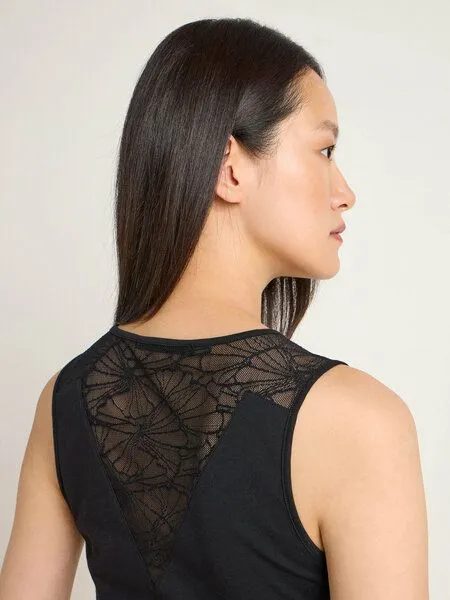 LANIUS LANIUS Top mit Spitzeneinsatz aus Bio-Baumwolle, Black, – Produktbild 4 von 4