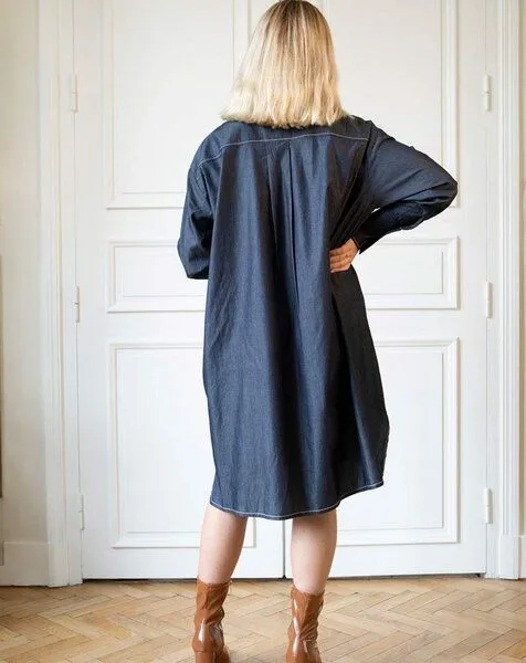 Aatise Aatise Hemdblusenkleid Langarm 100% Coton Chambray, Zazum, Blau, – Produktbild 3 von 4