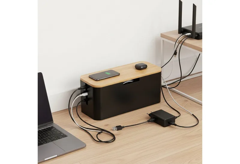 RELAXDAYS RELAXDAYS Kabelbox aus Bambus, Braun|schwarz, – Produktbild 2 von 5