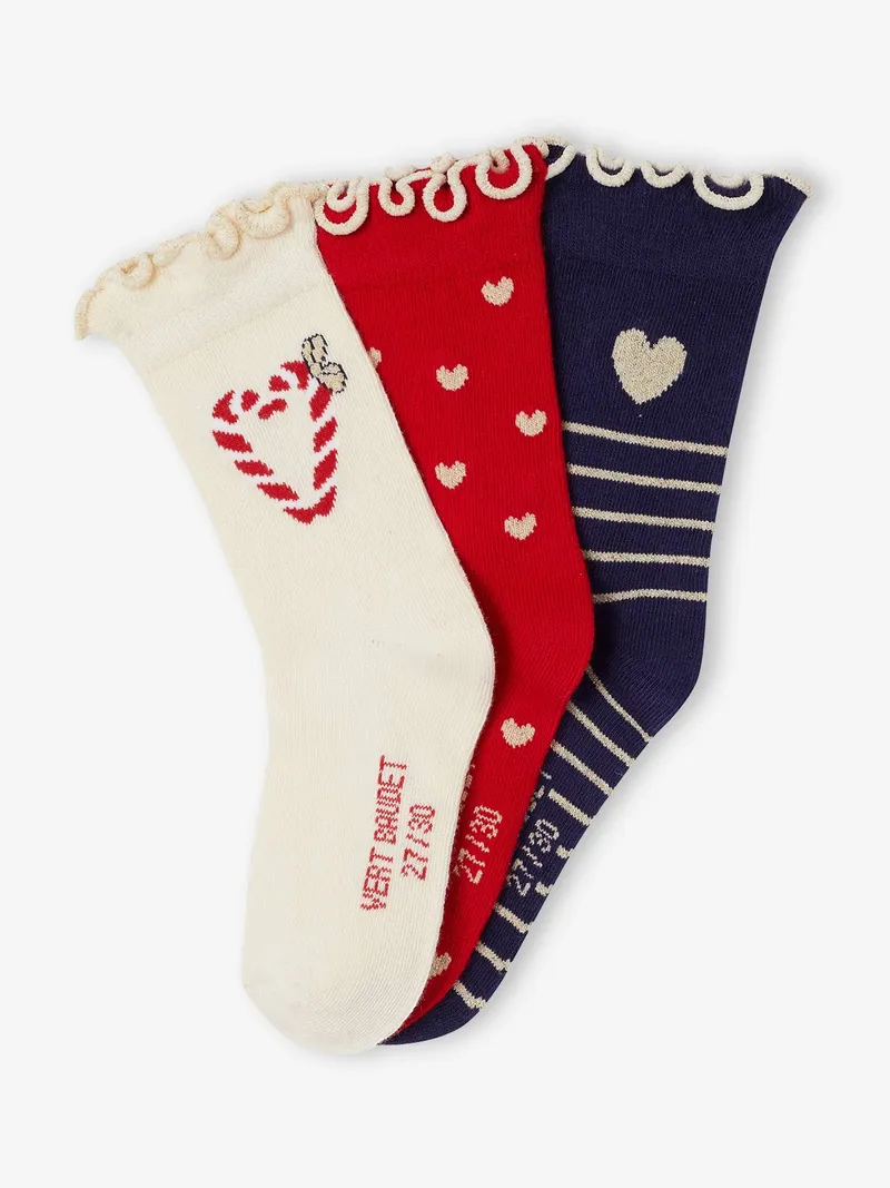 Vertbaudet 3er-Pack Weihnachts-Socken mit Wellenabschluss Mädchen, Rot, – Produktbild 2 von 3