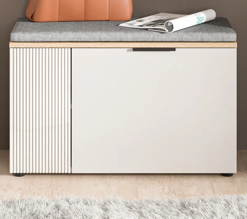 Inn.Furn Schuhbank Skid (Garderobenbank in Kaschmir Sand mit Eiche, 2-türig, 80 x 48 cm), mit viel Stauraum, Beige, – Produktbild 7 von 8