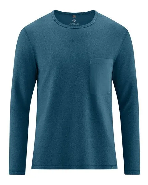 HempAge HempAge Herren Langarmshirt mit Brusttasche Hanf/Biobaumwolle Normal Fit, Reef (blau), – Produktbild 3 von 4