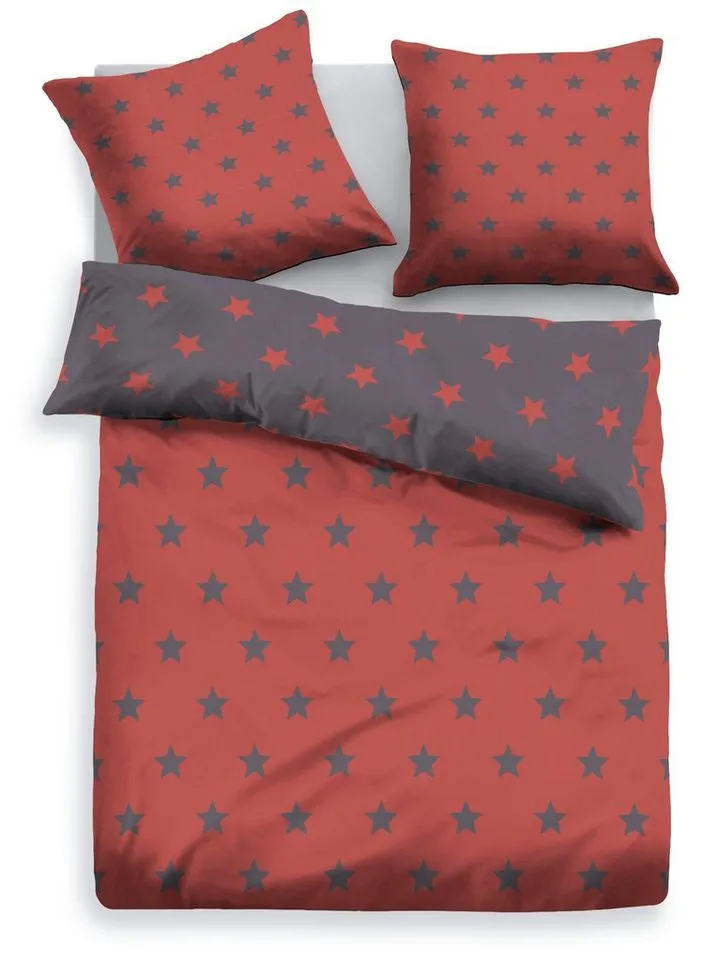 OTTO home Wendebettwäsche STELLA, Biber, 2 teilig, Bettwäsche mit Sternen, Weihnachten, Winter, Rot, – Produktbild 6 von 6