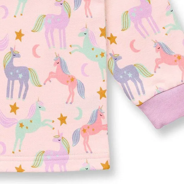 Sense Organics Sense Organics Kinder Schlafanzug, Modell LONG JOHN SWEAT, Zarter einhorn-druck auf rosa hintergrund, – Produktbild 4 von 4