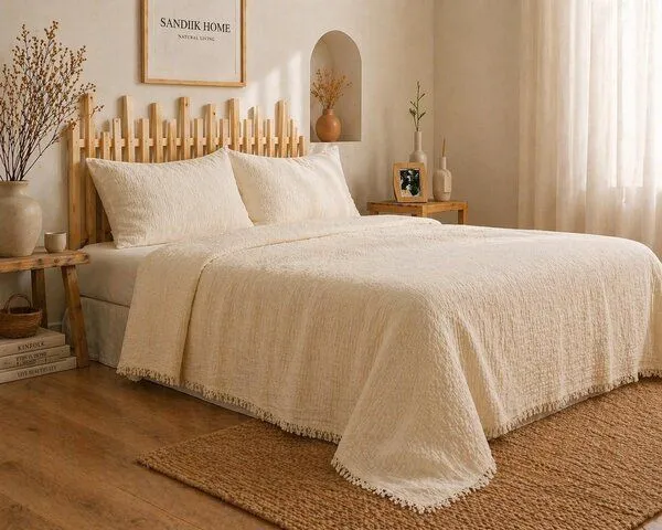 Sandiik Sandiik Musselin Wohndecke „Classic“ – Purer Komfort aus Bio-Baumwolle, Ivory, – Produktbild 3 von 4