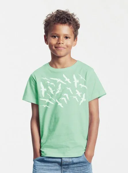 Peaces.bio - handbedruckte Biomode Peaces.bio - handbedruckte Biomode Bio-Kinder T-Shirt Möwen, Mint, – Produktbild 1 von 2