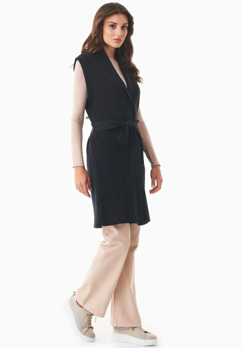 ORGANICATION ORGANICATION Damen vegan Lange Strickweste Biologisch Baumwolle, Schwarz, – Produktbild 1 von 2