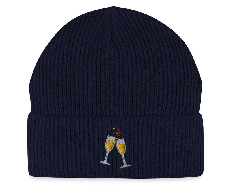 Spreadshirt Beanie Sektgläser Stickerei Fisherman Beanie Bio Mütze (1-St), Blau, – Produktbild 1 von 5