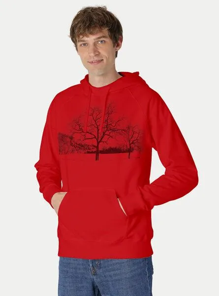 Peaces.bio - handbedruckte Biomode Peaces.bio - handbedruckte Biomode Herren Kapuzenpulli Landscape, Rot, – Produktbild 2 von 3