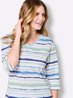 wäschepur Schlafanzugshirt himmelblau-weiß-gestreift – Produktbild 1 von 1