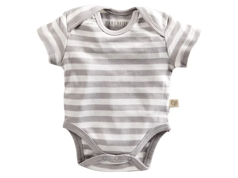 HANS NATUR Baby Body Kurzarm Bio Baumwolle grau-off white Gr.86/92, Mehrfarbig, – Produktbild 1 von 2