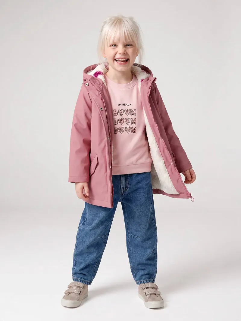 Vertbaudet Warme Regenjacke mit Teddyfleece-Futter Mädchen, Malve, – Produktbild 3 von 4