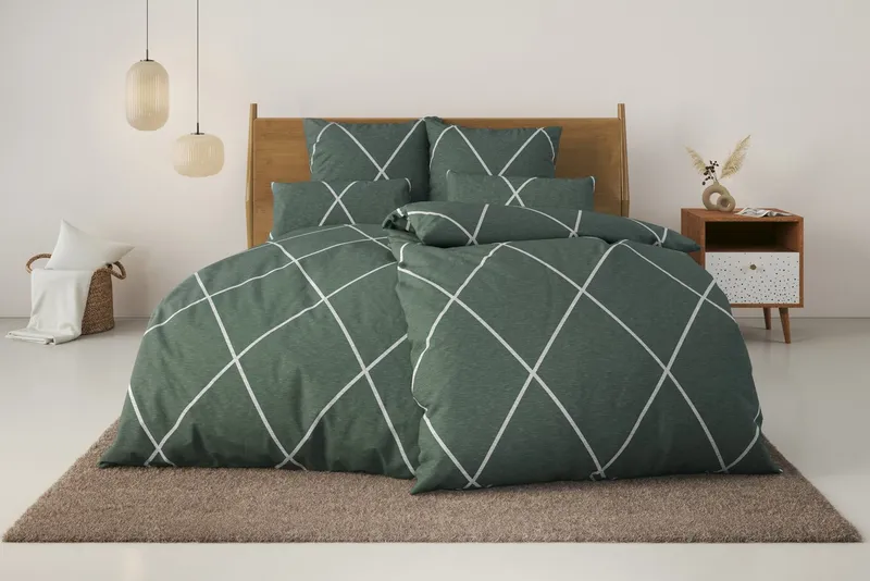 OTTO home Bettwäsche Belle in Gr. 135x200 oder 155x220 cm, Bettwäsche-Set gemustert, Renforcé, 2 teilig, Renforcé Qualität, Reißverschluss, 100% Baumwolle, Grün, – Produktbild 2 von 4