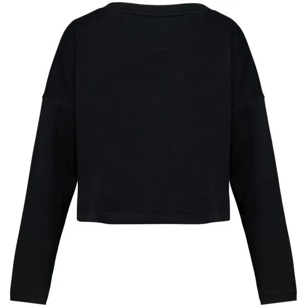 Greenspired Greenspired Umweltfreundliches cropped Oversize Damen Sweatshirt mit Rundhalsausschnitt 280g/m² XS- XL, Schwarz, – Produktbild 2 von 3