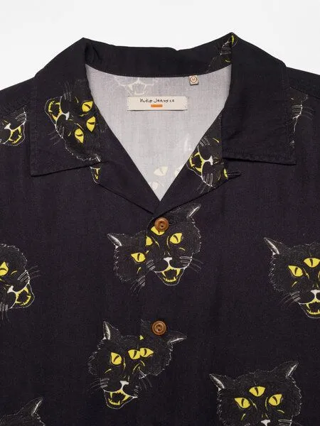Nudie Jeans Nudie Jeans Kurzarm-Hemd Arvid The Cat, Hawaii antracite, – Produktbild 2 von 4