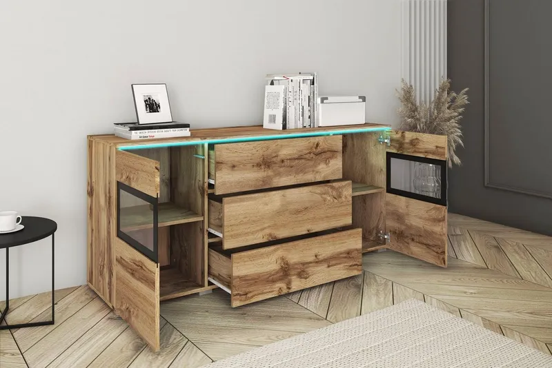 Home affaire Sideboard VERA, Moderne grifflose Kommode,verstellbare Einlegeböden, Braun, – Produktbild 3 von 5