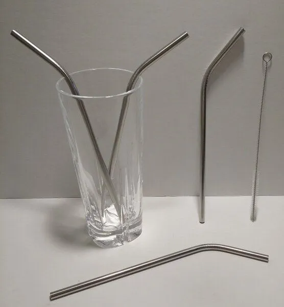 Dora's Dora's Edelstahl-Trinkhalme (4er Set) – Gebogene Form – Inklusive Reinigungsbürste – Rostfrei & Plastikfrei – Produktbild 1 von 4