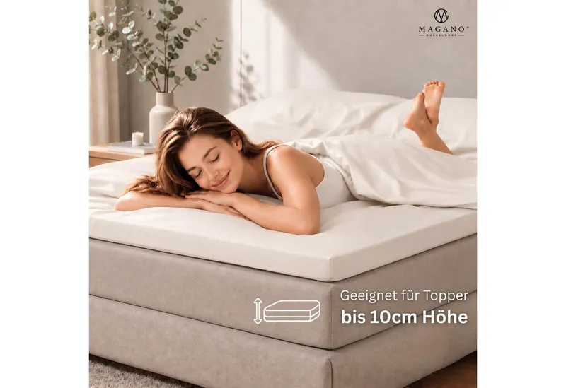 MAGANO Spannbettlaken, Luxus 100% TENCEL ™ Lyocell, Bettlaken, Gummizug: rundum, 400 TC Fadendichte, Hypoallergen, Thermoregulierend, Beige|weiß, – Produktbild 2 von 5