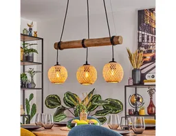 hofstein Pendelleuchte Hängelampe aus Metall/Holz/Bambus in Schwarz/Naturfarben, ohne Leuchtmittel, Hängeleuchte im Boho-Design mit Holzbalken, max 150 cm, 3 x E27 – Produktbild 1 von 1