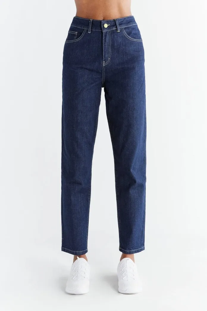 Evermind Evermind Damen vegan Jeans Mom Fit Dunkel Schiefer Blau, Extra dunkelblau, – Produktbild 2 von 2