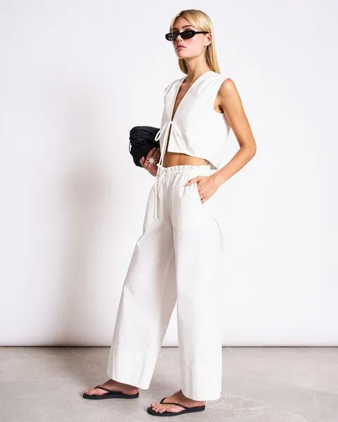 JAN N JUNE JAN N JUNE Baumwolltop STROGET mit Bindedetail, Weiss, – Produktbild 1 von 4