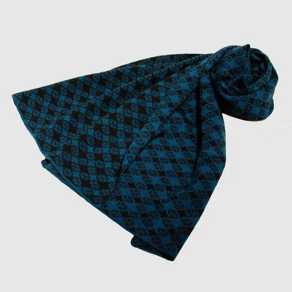 LANARTO slow fashion LANARTO slow fashion Schal Muster 'Blütenkaro' zweifarbig gestrickt aus Merinowolle, Schwarz, – Produktbild 2 von 3