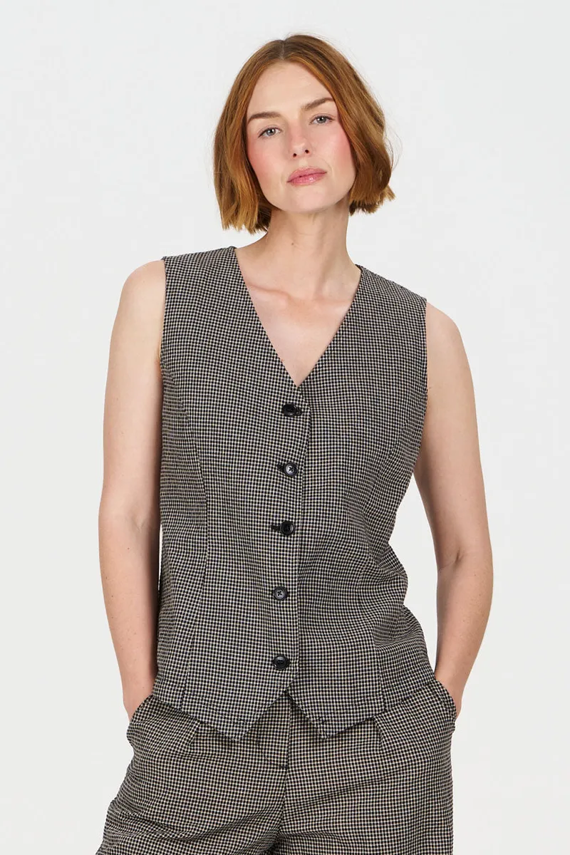 KOMODO KOMODO Damen vegan Weste Tessa Check, Schwarz, – Produktbild 2 von 2