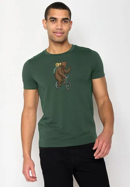 GreenBomb GREENBOMB Animal Bear Bike 2 Guide - Sportliches T-Shirt aus Bio-Baumwolle / hochwertiger Print / GOTS / Fair & Vegan, Grün (flaschengrün), – Produktbild 1 von 4
